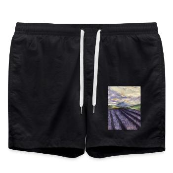 Oil Painting Lavender Lavender Field Purple Landscape - Swim Trunks - black - Front - AI Model Male 185 light (185cm)