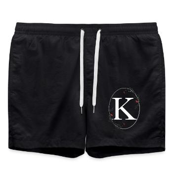 Buchstabe K - Badeshorts - Schwarz - Vorne - AI Model Male 185 light (185cm)