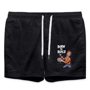 Maçon drôle – Né pour construire un cœur d’artisan - Short de bain - noir - Devant - AI Model Male 185 light (185cm)