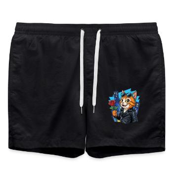 Coole Katze mit Rose – Charme Offensive! - Badeshorts - Schwarz - Vorne - AI Model Male 185 light (185cm)