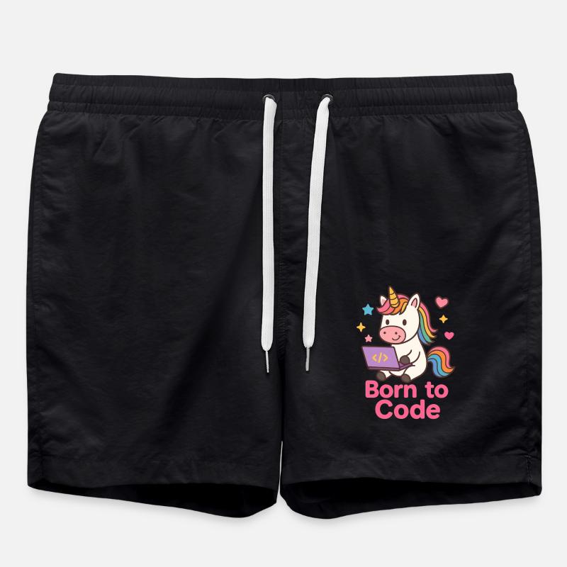 programmierendes Einhorn - Badeshorts - Schwarz