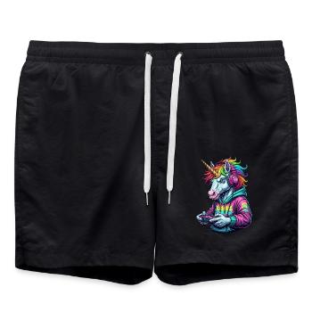 Unicorn Gamer: Retro gamer fun! - Swim Trunks - black - Front - AI Model Male 185 light (185cm)