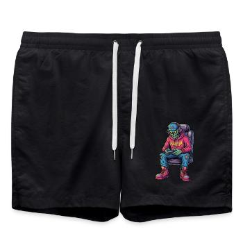 Untoter Zocker: Zombie Gamer Trucker - Badeshorts - Schwarz - Vorne - AI Model Male 185 light (185cm)