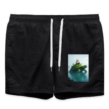 Aspidochelone, medieval sea turtle of European myt - Swim Trunks - black - Front - AI Model Male 185 light (185cm)