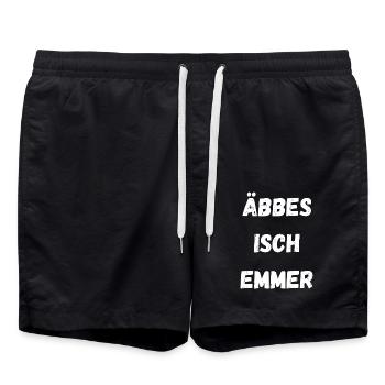 Äbbes isch emmer lustig Schwaben Dielekt Spruch - Badeshorts - Schwarz - Vorne - AI Model Male 185 light (185cm)