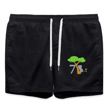 Cute Koala Bear with Tree - 7th Birthday - Swim Trunks - black - Front - AI Model Male 185 light (185cm)