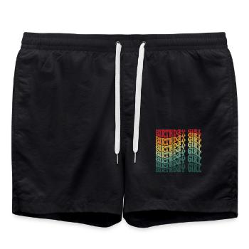 Anniversaire Fille Groovy Rétro Vintage Anniversaire - Short de bain - noir - Devant - AI Model Male 185 light (185cm)