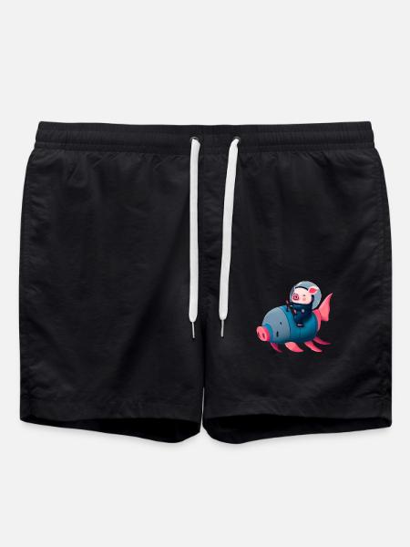 Pig Astronaut on Pig Rocket - Swim Trunks - black