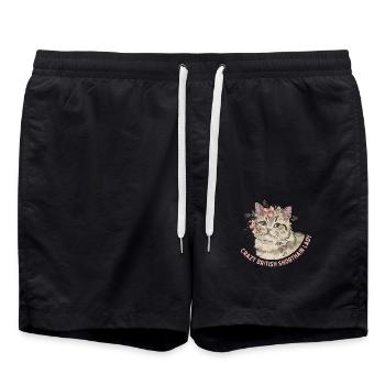 Crazy British Shorthair Lady Mother Kitten Cat - Swim Trunks - black - Front - AI Model Male 185 light (185cm)