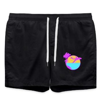 Flugzeug Palmen Fliegen Strand Streifen Meer Reise - Badeshorts - Schwarz - Vorne - AI Model Male 185 light (185cm)