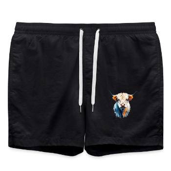Highland Cow Vector Art Lebendige Farbe Illustration - Badeshorts - Schwarz - Vorne - AI Model Male 185 light (185cm)