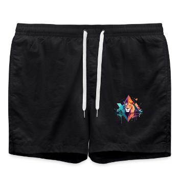 Lion Wildlife Animal Nature Outdoors Watercolour - Swim Trunks - black - Front - AI Model Male 185 light (185cm)