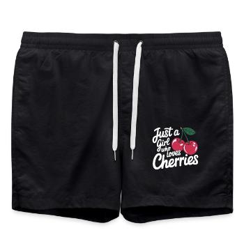 Cherries Cherries Fruits Food - Swim Trunks - black - Front - AI Model Male 185 light (185cm)