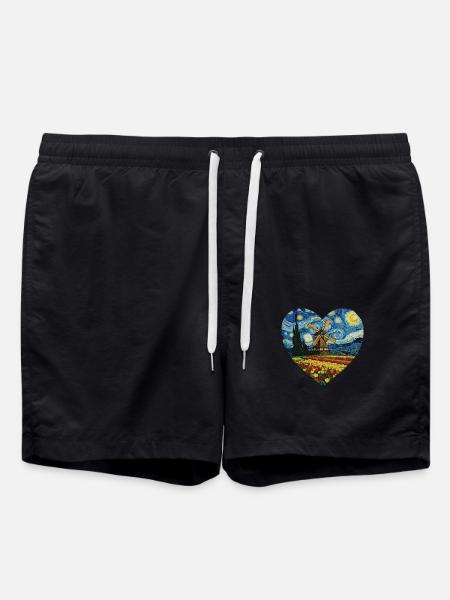 Hollande art Moulin à vent et tulipes VG - Short de bain - noir