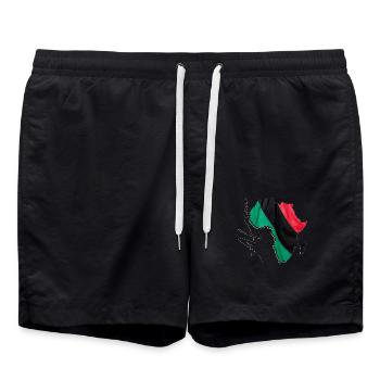 Pan Afrika Flagge in der Afrika Landkarte EN - Badeshorts - Schwarz - Vorne - AI Model Male 185 light (185cm)