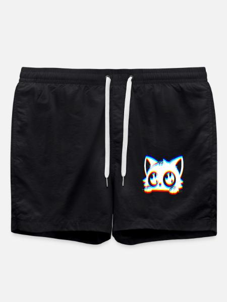EDM Cat Glitch Style - Swim Trunks - black