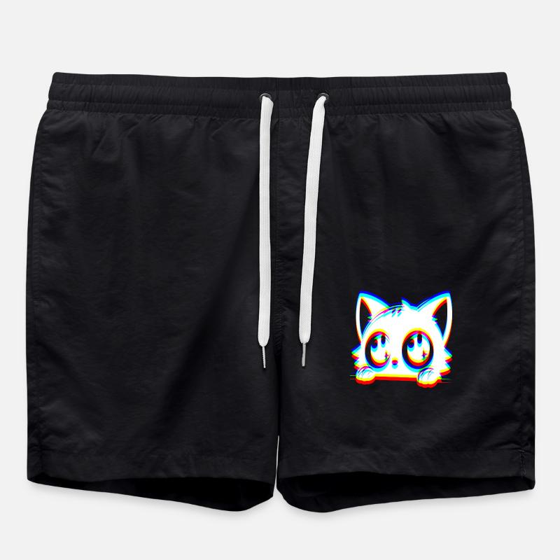 EDM Cat Glitch Style - Swim Trunks - black