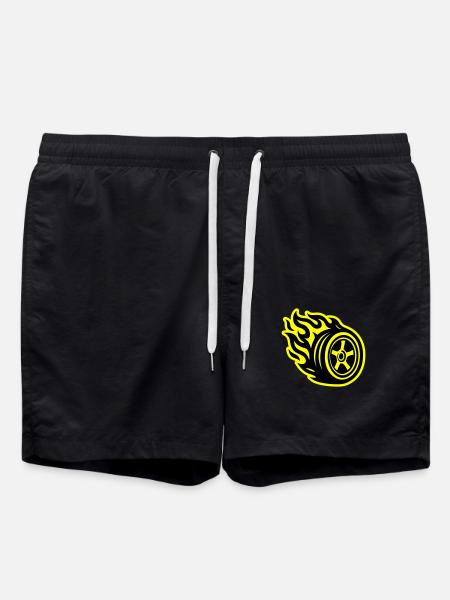 Tire Flame Car - Swim Trunks - black