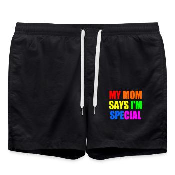 my mom says im special - Badeshorts - Schwarz - Vorne - AI Model Male 185 light (185cm)