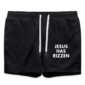 Jesus has rizzen - Swim Trunks - black - Front - AI Model Male 185 light (185cm)