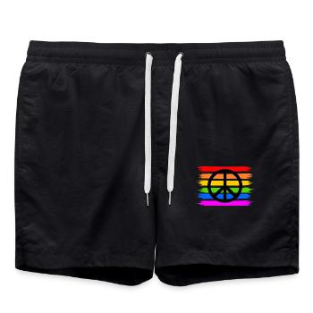 Peace sign on LGBT rainbow flag - Swim Trunks - black - Front - AI Model Male 185 light (185cm)