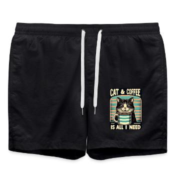 Katze und Kaffee ist alles was ich brauche - Badeshorts - Schwarz - Vorne - AI Model Male 185 light (185cm)