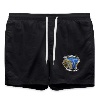 Wos laft heit im Faltenradio | ZiachON! - Badeshorts - Schwarz - Vorne - AI Model Male 185 light (185cm)
