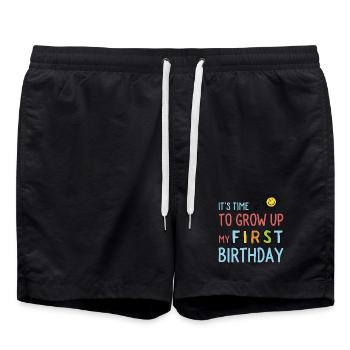 Drôles premiers dictons d'anniversaire - Short de bain - noir - Devant - AI Model Male 185 light (185cm)