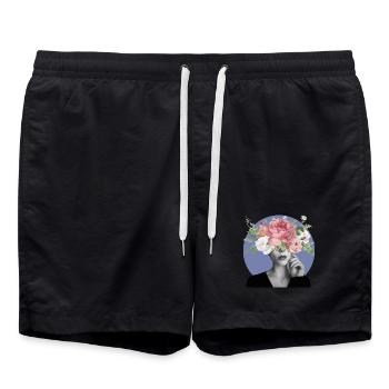 Flowery Head - Swim Trunks - black - Front - AI Model Male 185 light (185cm)