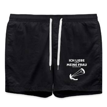 Ich liebe es wenn meine Frau mich Kiten lässt - Badeshorts - Schwarz - Vorne - AI Model Male 185 light (185cm)