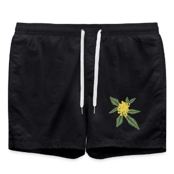 Silver Acacia with its yellow flowers Pompoms - Swim Trunks - black - Front - AI Model Male 185 light (185cm)