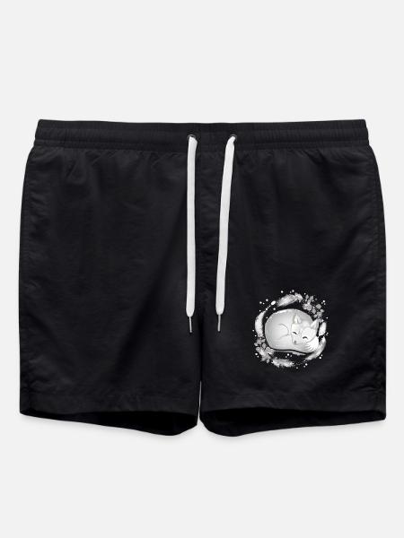 small polar fox sleeping in silver colors - Swim Trunks - black