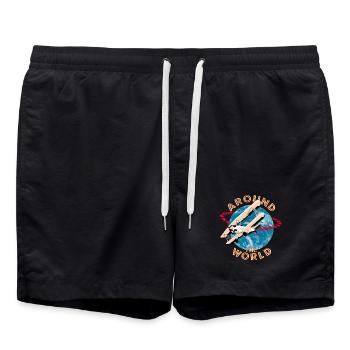 Around the world by plane - Swim Trunks - black - Front - AI Model Male 185 light (185cm)