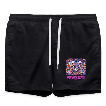 Pawsome - Cat in Flowers - Swim Trunks - black - Front - AI Model Male 185 light (185cm)