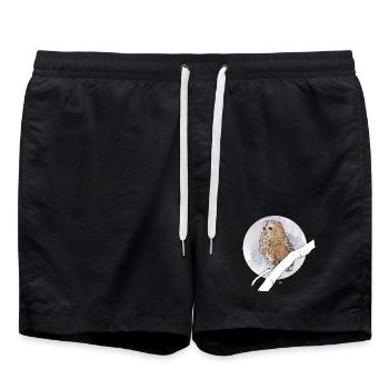 Kleiner Kauz auf Muster in Pastellfarben - Badeshorts - Schwarz - Vorne - AI Model Male 185 light (185cm)