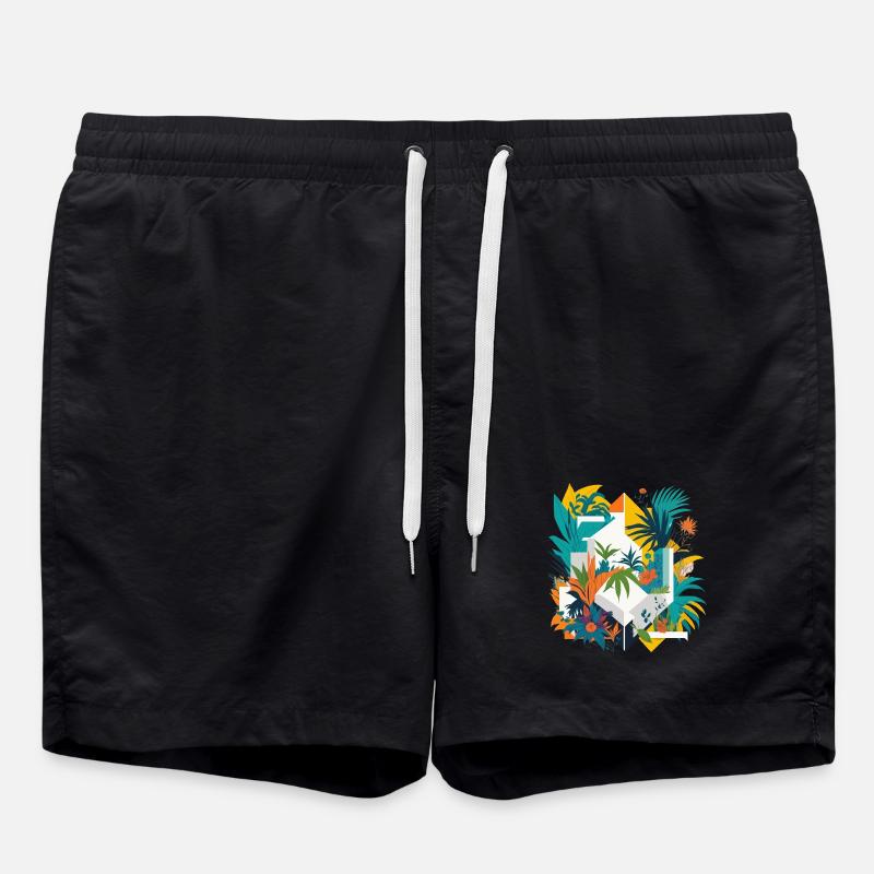 Geometrischer Dschungel - Badeshorts - Schwarz