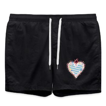 Lebkuchenherz Form im Blau weißen bayerischen Stil - Badeshorts - Schwarz - Vorne - AI Model Male 185 light (185cm)