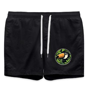 Toucan regardant à travers les feuilles de la jungle - Short de bain - noir - Devant - AI Model Male 185 light (185cm)