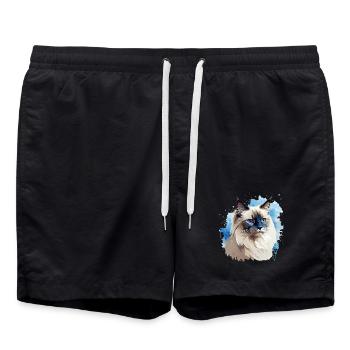 Tête de chat sacré Birman - Short de bain - noir - Devant - AI Model Male 185 light (185cm)