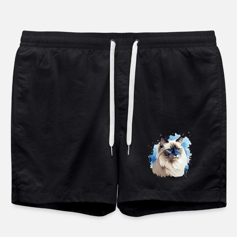 Katze Kopf Heilige Birma - Badeshorts - Schwarz