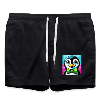 Pingouin avec noeud papillon Pop Art - Short de bain - noir - Devant - AI Model Male 185 light (185cm)