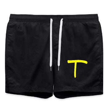 Buchstabe T - Badeshorts - Schwarz - Vorne - AI Model Male 185 light (185cm)