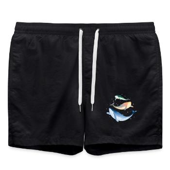 drei leuchtend bunt schimmernde Walfische im Ozean - Badeshorts - Schwarz - Vorne - AI Model Male 185 light (185cm)