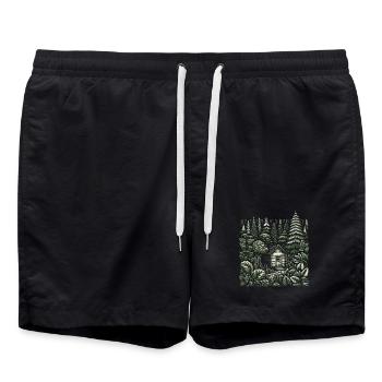 living close to nature with a tiny house in the forest - Swim Trunks - black - Front - AI Model Male 185 light (185cm)