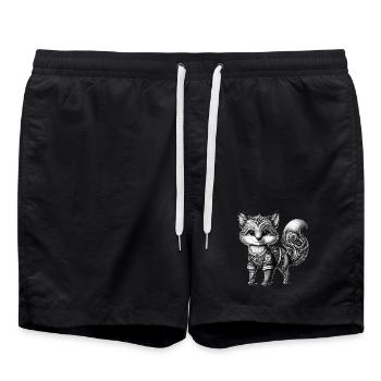 kunstvoll gestalteter Fuchs in schwarz-weiß - Badeshorts - Schwarz - Vorne - AI Model Male 185 light (185cm)