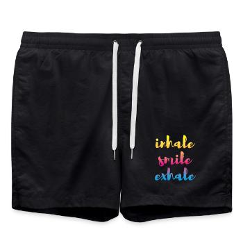 inhale exhale yoga course meditation colorful - Swim Trunks - black - Front - AI Model Male 185 light (185cm)