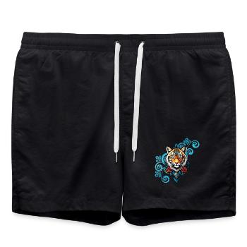 Tiger mit Blumenschmuck. - Badeshorts - Schwarz - Vorne - AI Model Male 185 light (185cm)