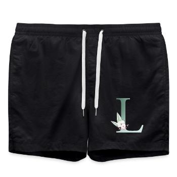 L Monogram, Floral, Personnalisable - Short de bain - noir - Devant - AI Model Male 185 light (185cm)