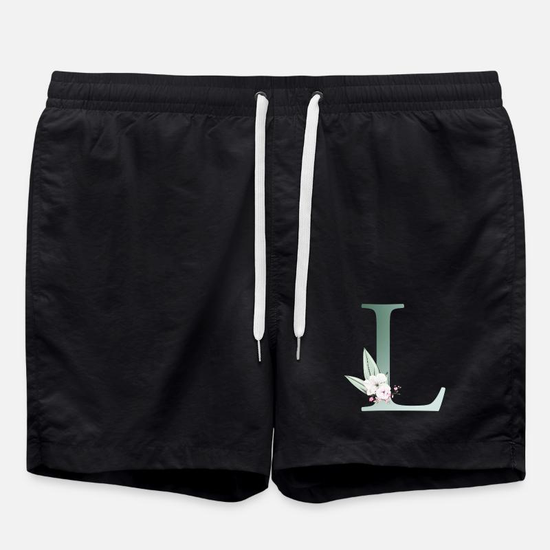 L Monogramm, Floral, personalisierbar - Badeshorts - Schwarz
