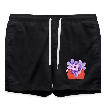 Purple Bloom with Coral Splash - Swim Trunks - black - Front - AI Model Male 185 light (185cm)